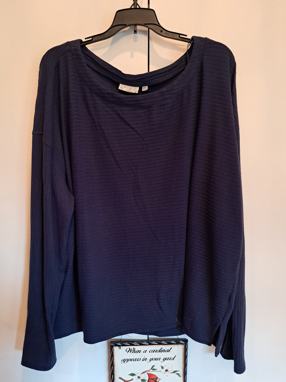 Wonderly Navy Ribbed Long-Sleeve Top